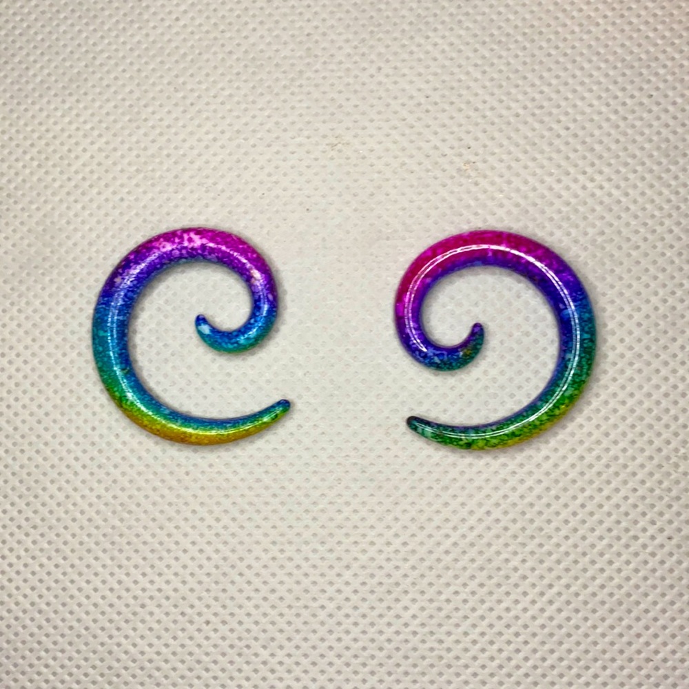 Rainbow Speckled Spiral Ear Tapers 2g